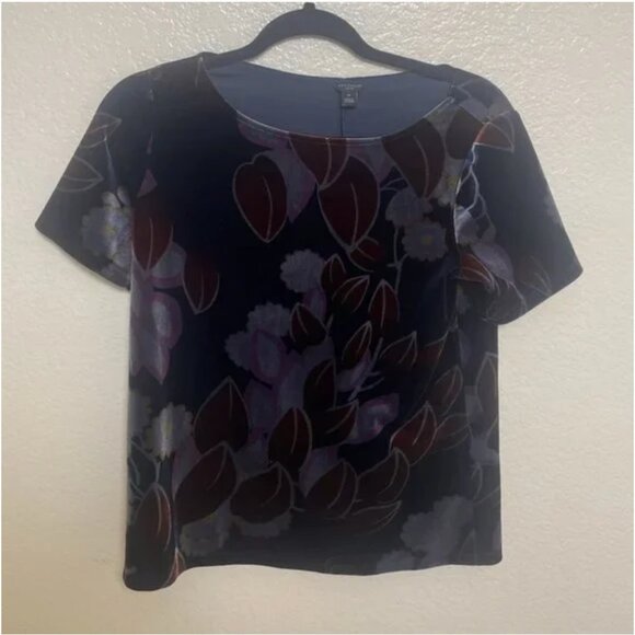 ⭐️ Velvet Floral Crew Neck Boho Peasant Business Casual Artsy Modern Blouse Top - Picture 9 of 9